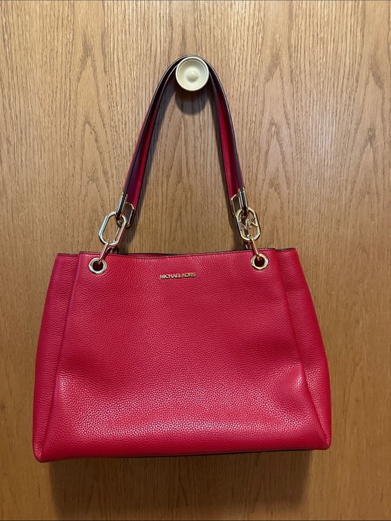 Michael Kors Handbags - Michael Kors Red Pebbled Leather Shoulder Bag with Gold Hardware
